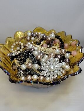 Carnival Glass Bowl Filled With Jewelry